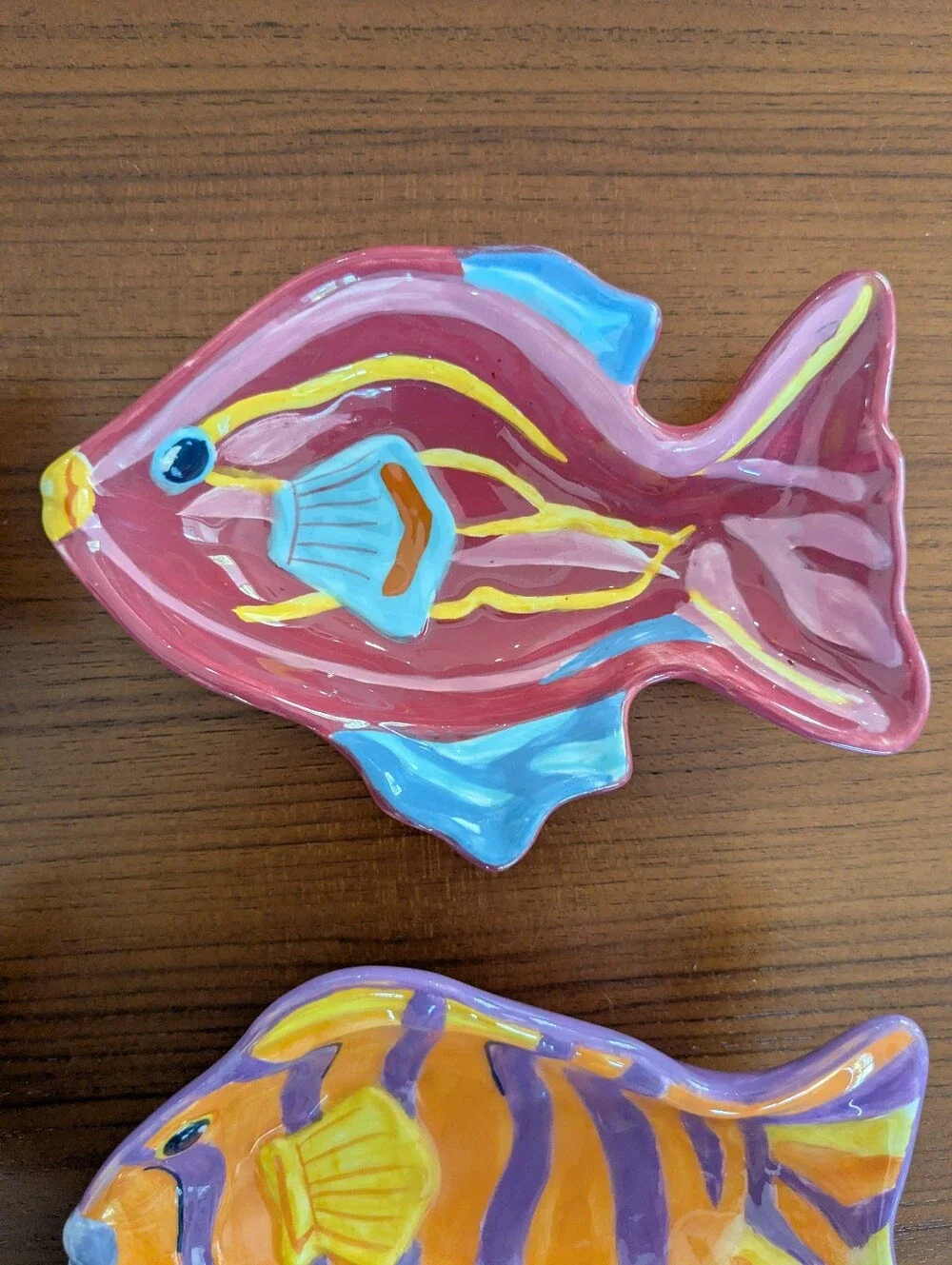 Hand-Painted Ceramic Fish Dish Set - Colorful Blue, Pink, Purple, Orange